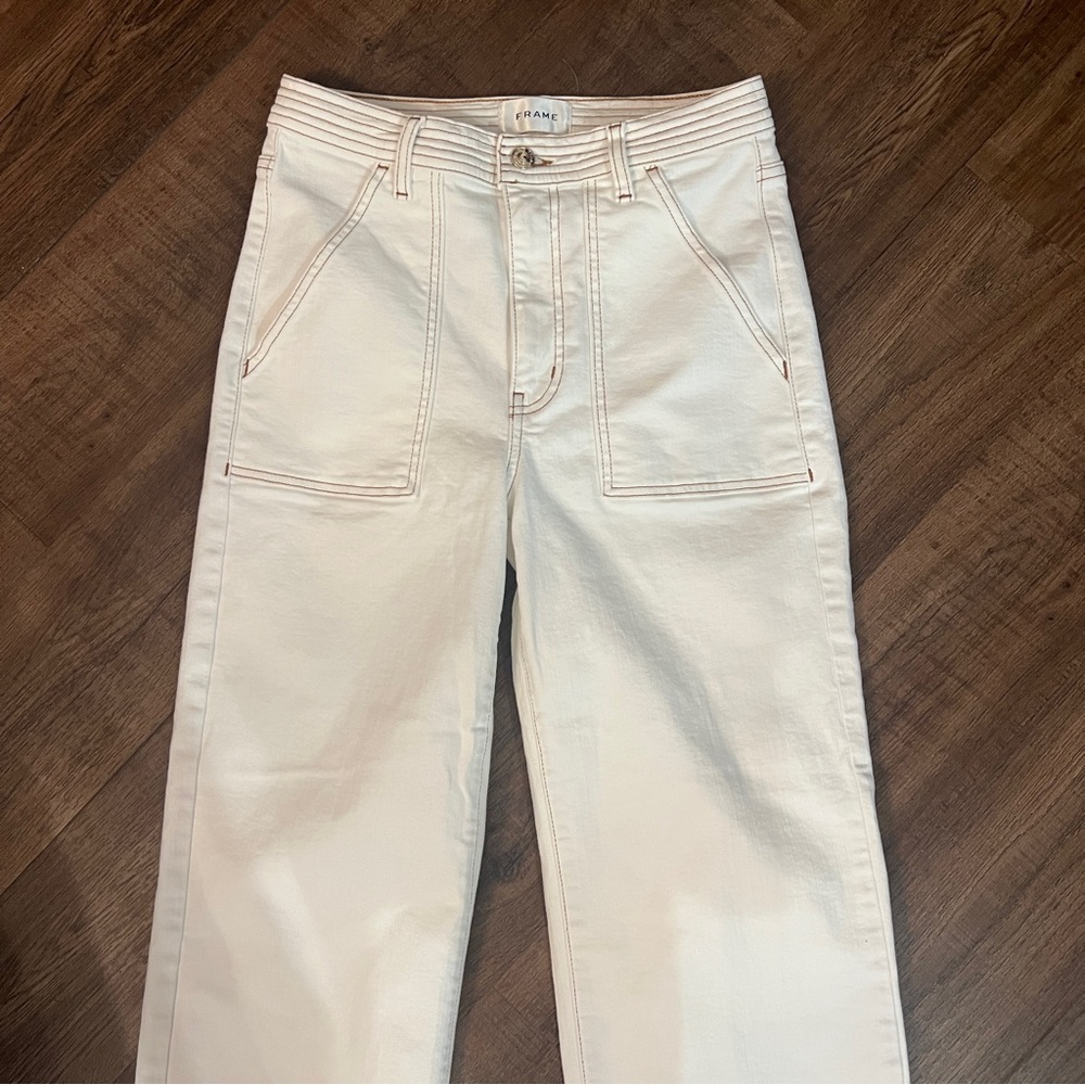 FRAME denim the Utility Trouser Wide Leg Jeans Au Natural Clean Contrast Stitch - Picture 2 of 12
